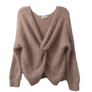 Full Circle Pink Twist Front Soft Fuzzy Cropped Sweater